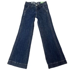 Y2K Roxy Jeans Juniors Size 0 Wide Leg Cute Buttons Heart Cutout Zipper Denim